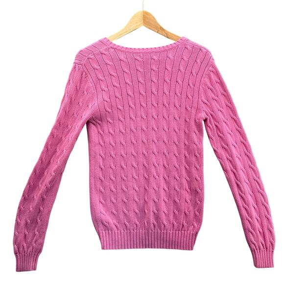 Polo Ralph Lauren Pink V Neck Cable Knit Sweater Women Medium - Picture 6 of 9